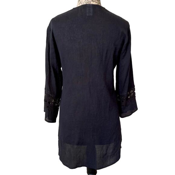 La Blanca XS Swim Coverup Black Tunic Dress Lace Deep V Sheer Cotton Perf Cond - Picture 7 of 11